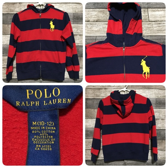 Polo by Ralph Lauren | Shirts u0026 Tops | Polo Ralph Lauren Stripe Hoodie  Youth Size M Red Blue Full Zip Big Pony | Poshmark